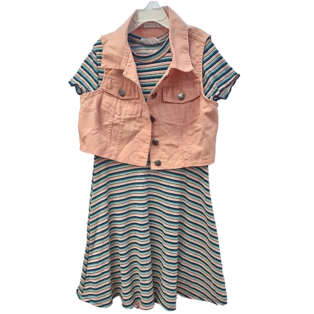 KNIT WORKS Denim Jean Jacket Stripe Dress 2pc Set NWT - Picture 1 of 9